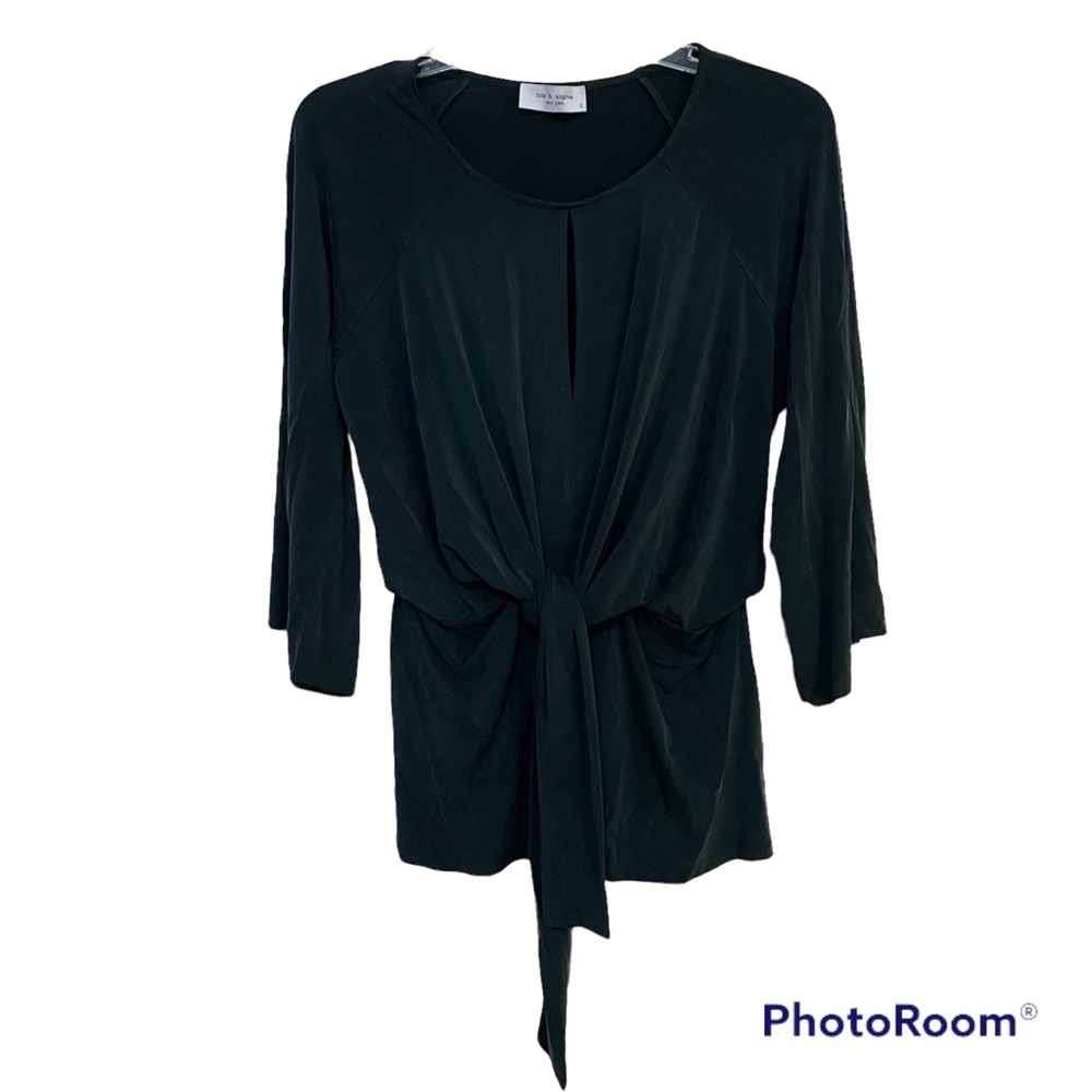 NWT Lola & Sophie Cupro Tie Front Blouse S Forest